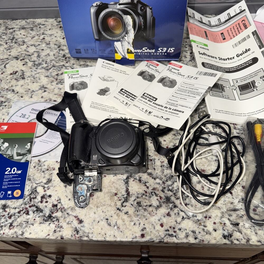 Canon PowerShot S3 IS 6.0MP Digital Camera Black In Box For Parts Not Working